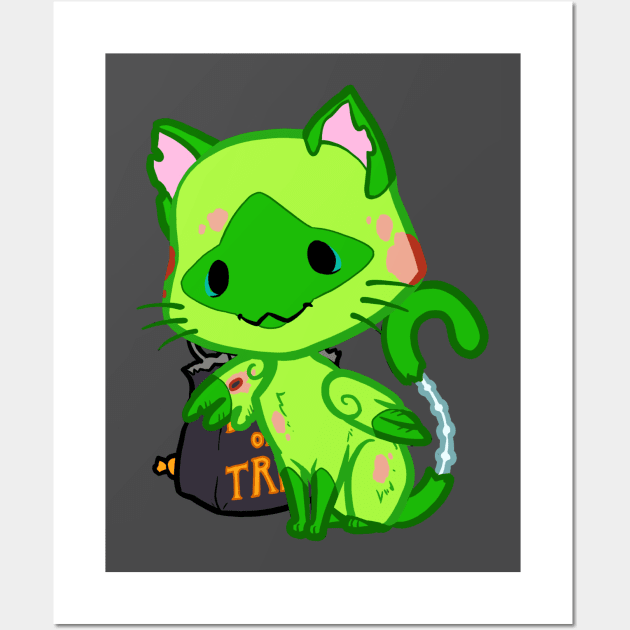 Halloween Chibi Winged Kitty - Siamese Zombie Cat Wall Art by theghostfire